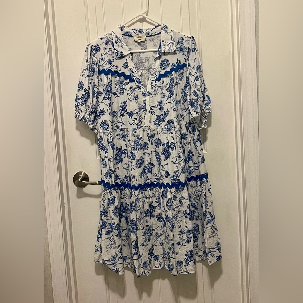 Umgee Blue and White Floral Dress